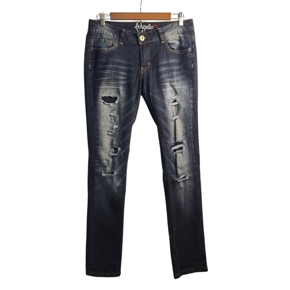 Angels Women's Black Distressed Straight Leg Jeans Size 9 - Picture 1 of 11